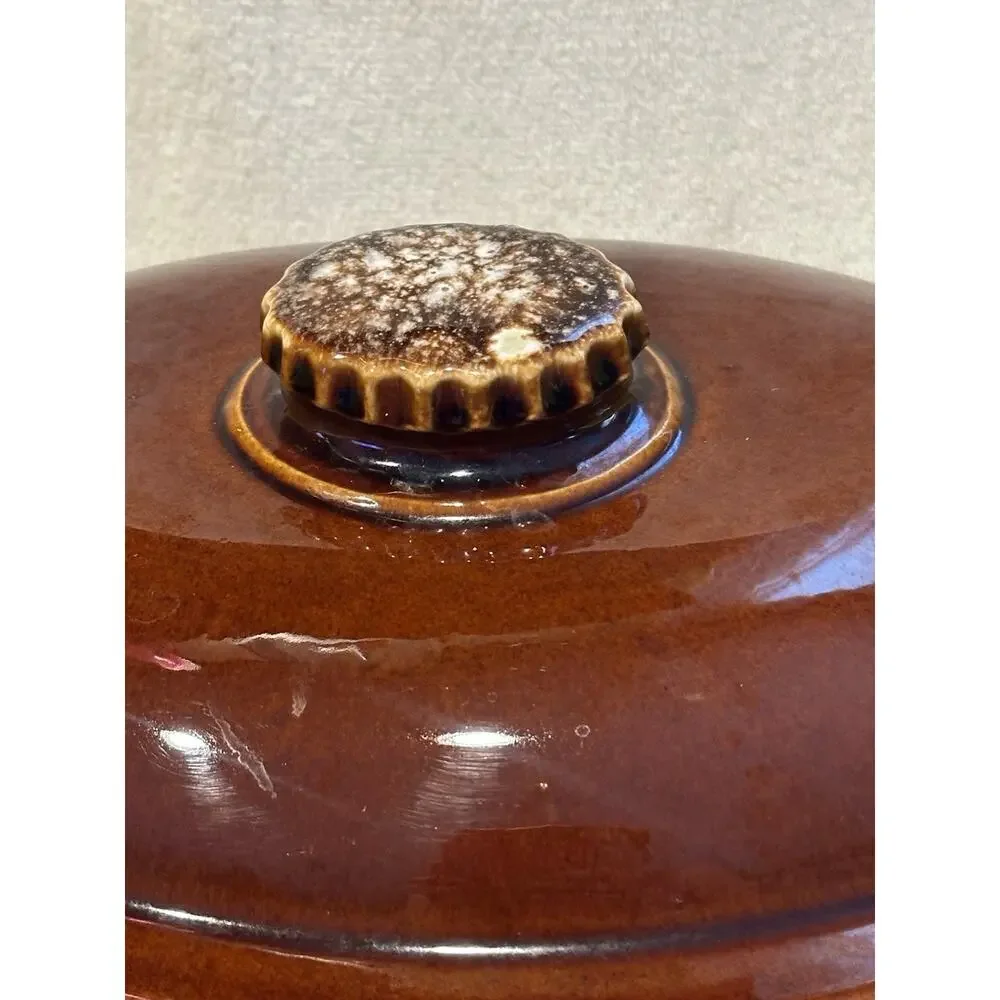 Hull USA Oven Proof Pottery Large Oval Casserole Bowl w Lid Vtg Country Bakeware